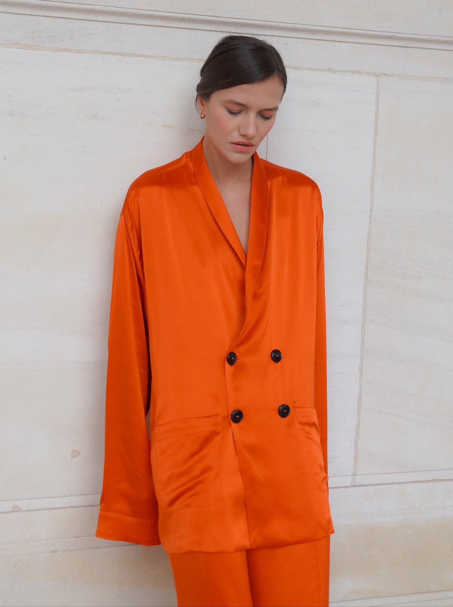 ASTOR JACKET IN PURE ORANGE SATIN