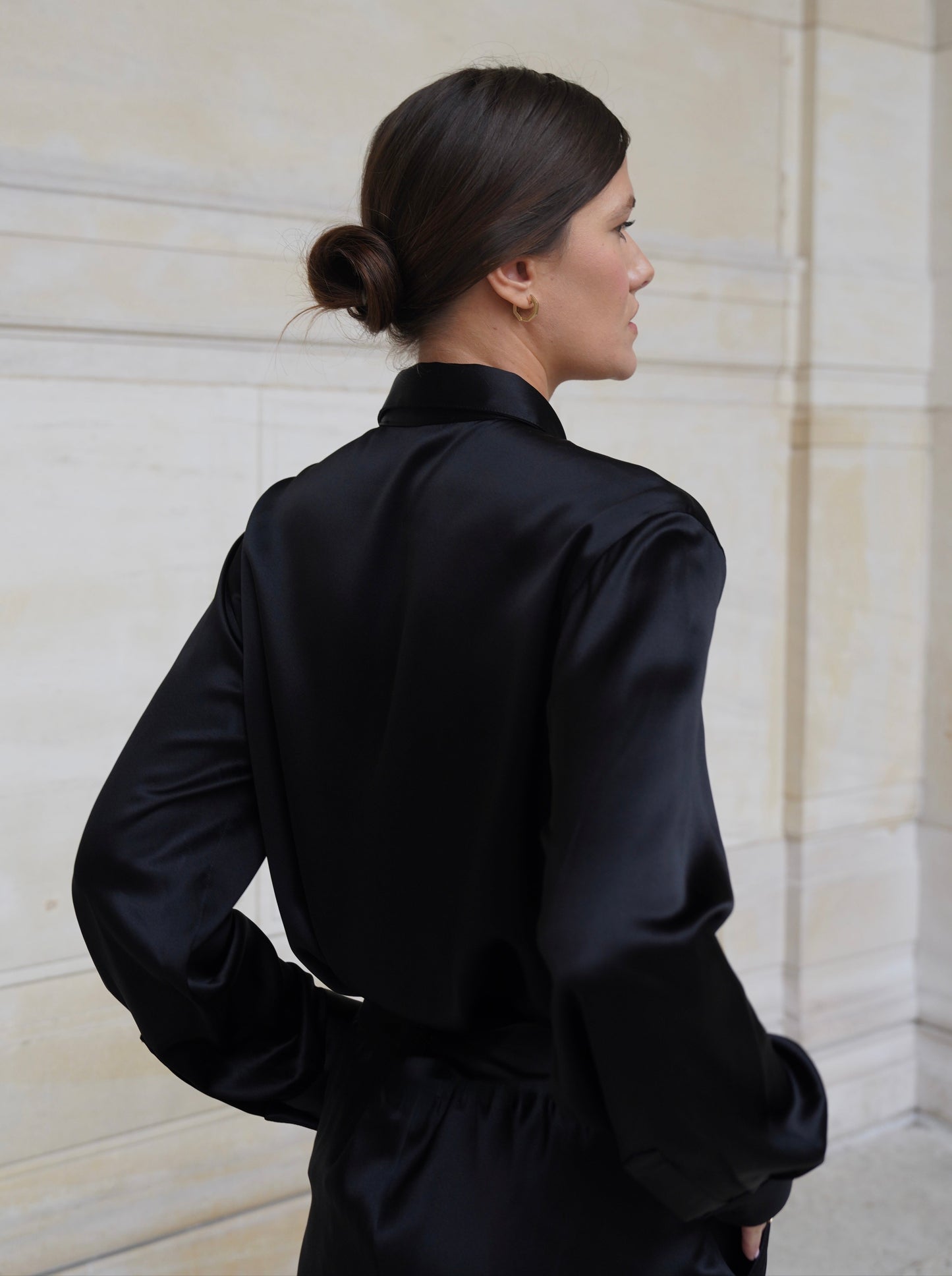 SAVOY SHIRT IN PURE BLACK SATIN