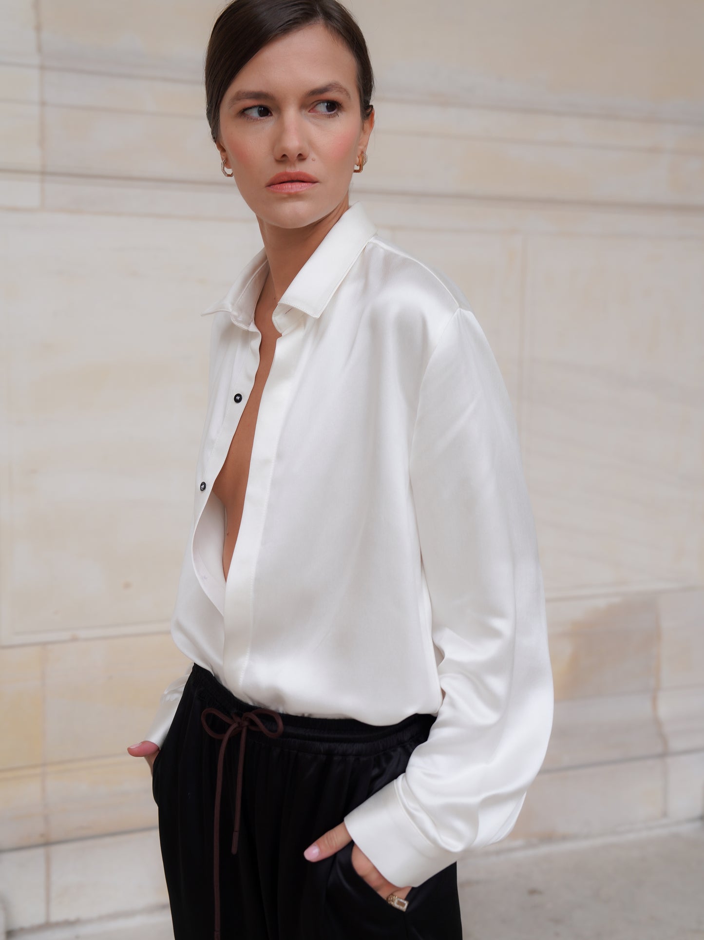 SAVOY SHIRT IN PURE IVORY SATIN