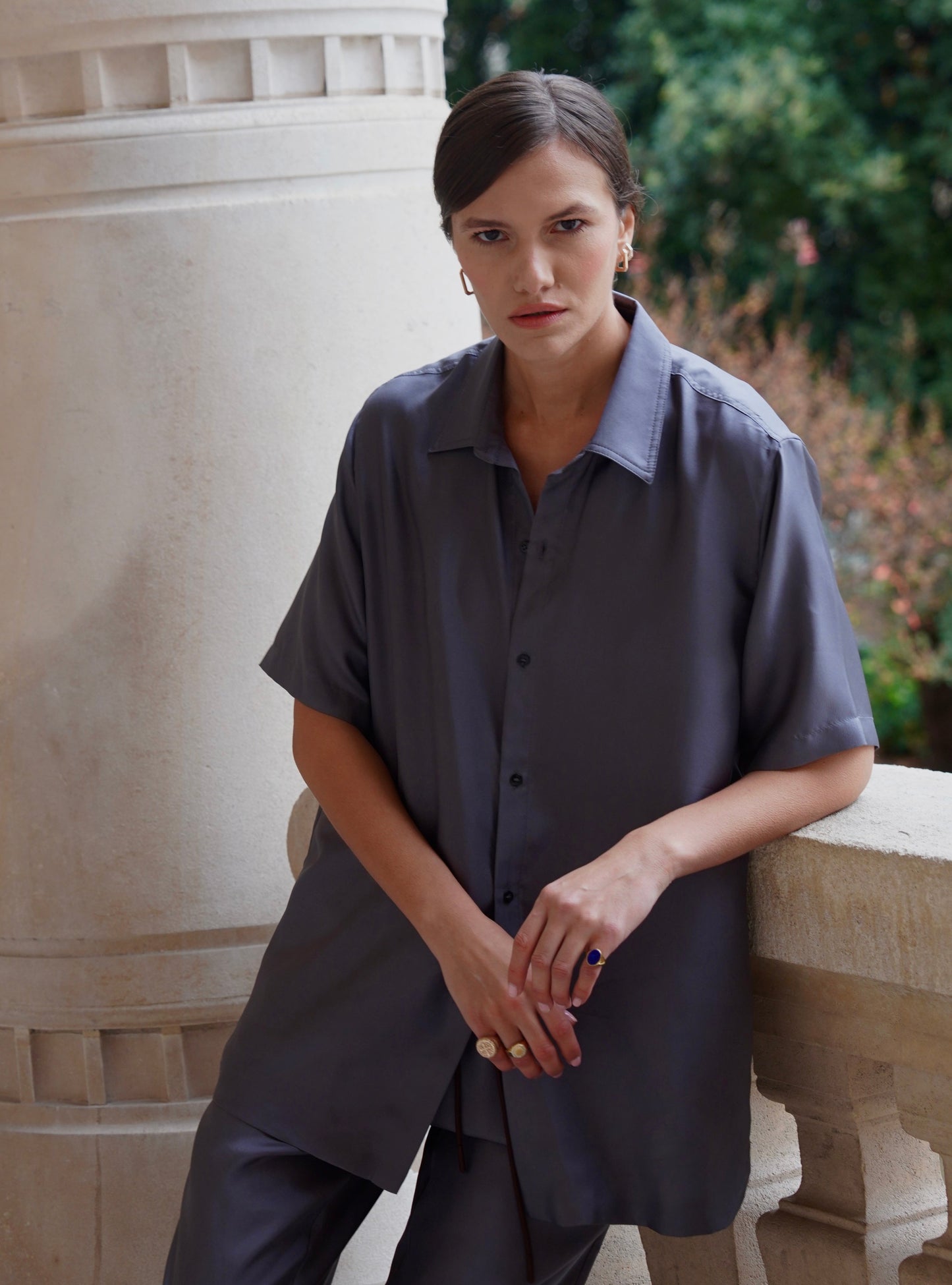 JAMES SHIRT IN ASH GRAY SILK TWILL