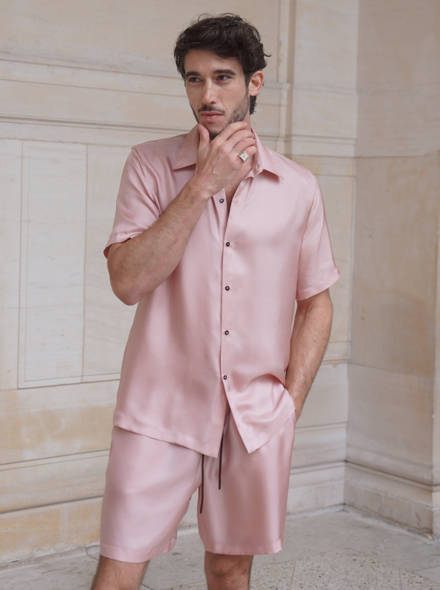HOGG BERMUDA IN ROSE SILK TWILL