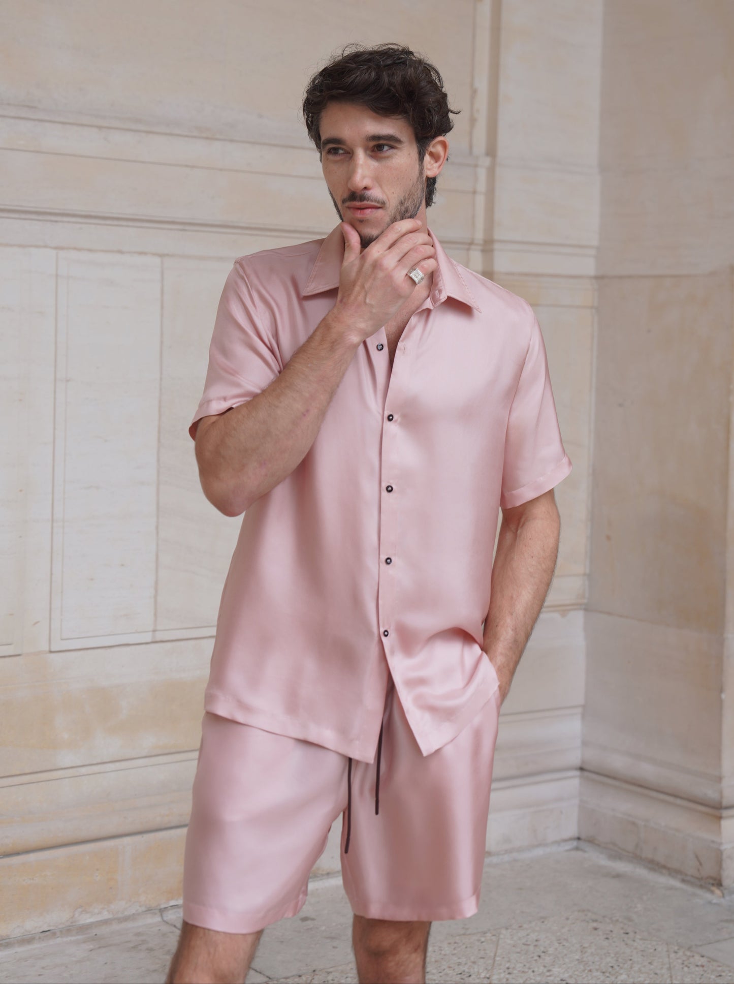 JAMES SHIRT IN ROSE SILK TWILL