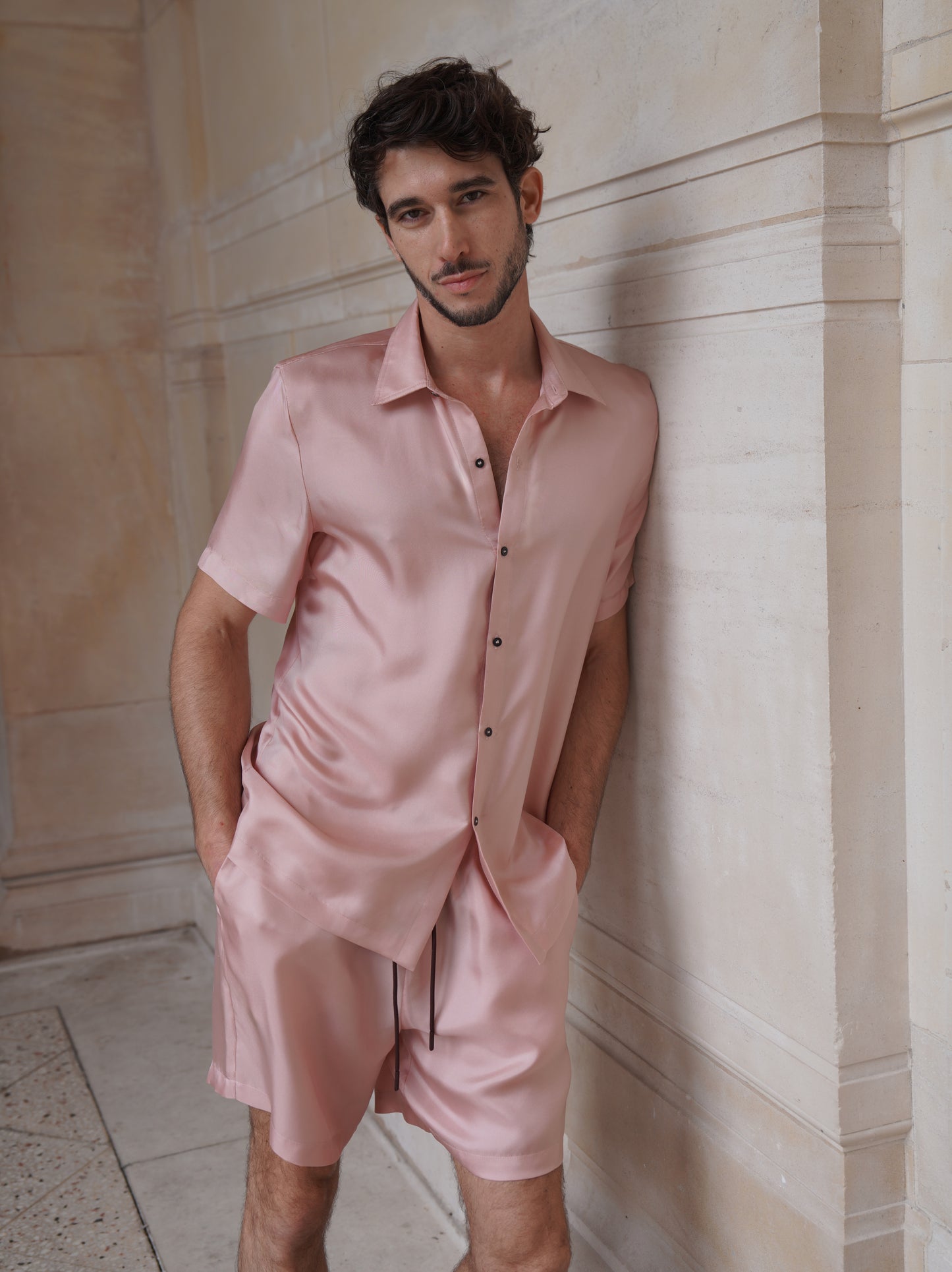 JAMES SHIRT IN ROSE SILK TWILL