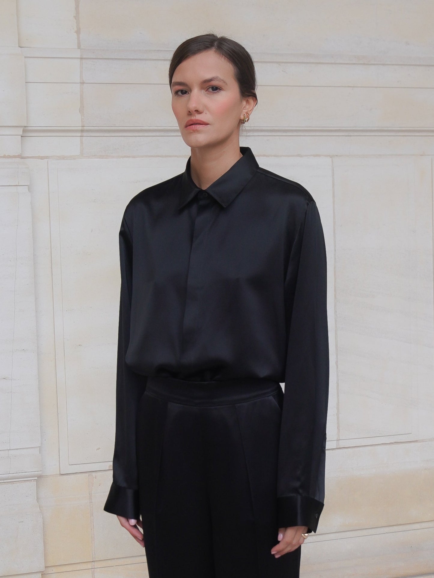 SAVOY SHIRT IN PURE BLACK SATIN