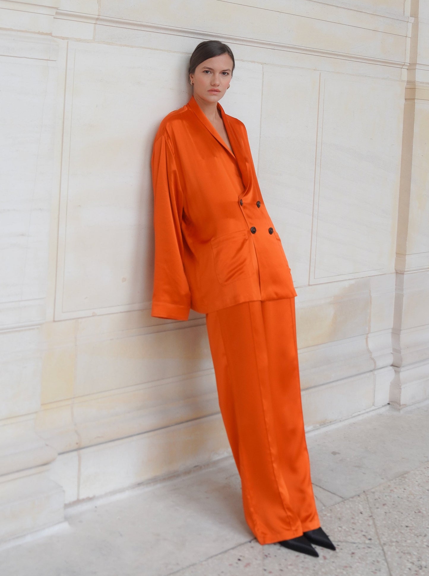 ASTOR JACKET IN PURE ORANGE SATIN