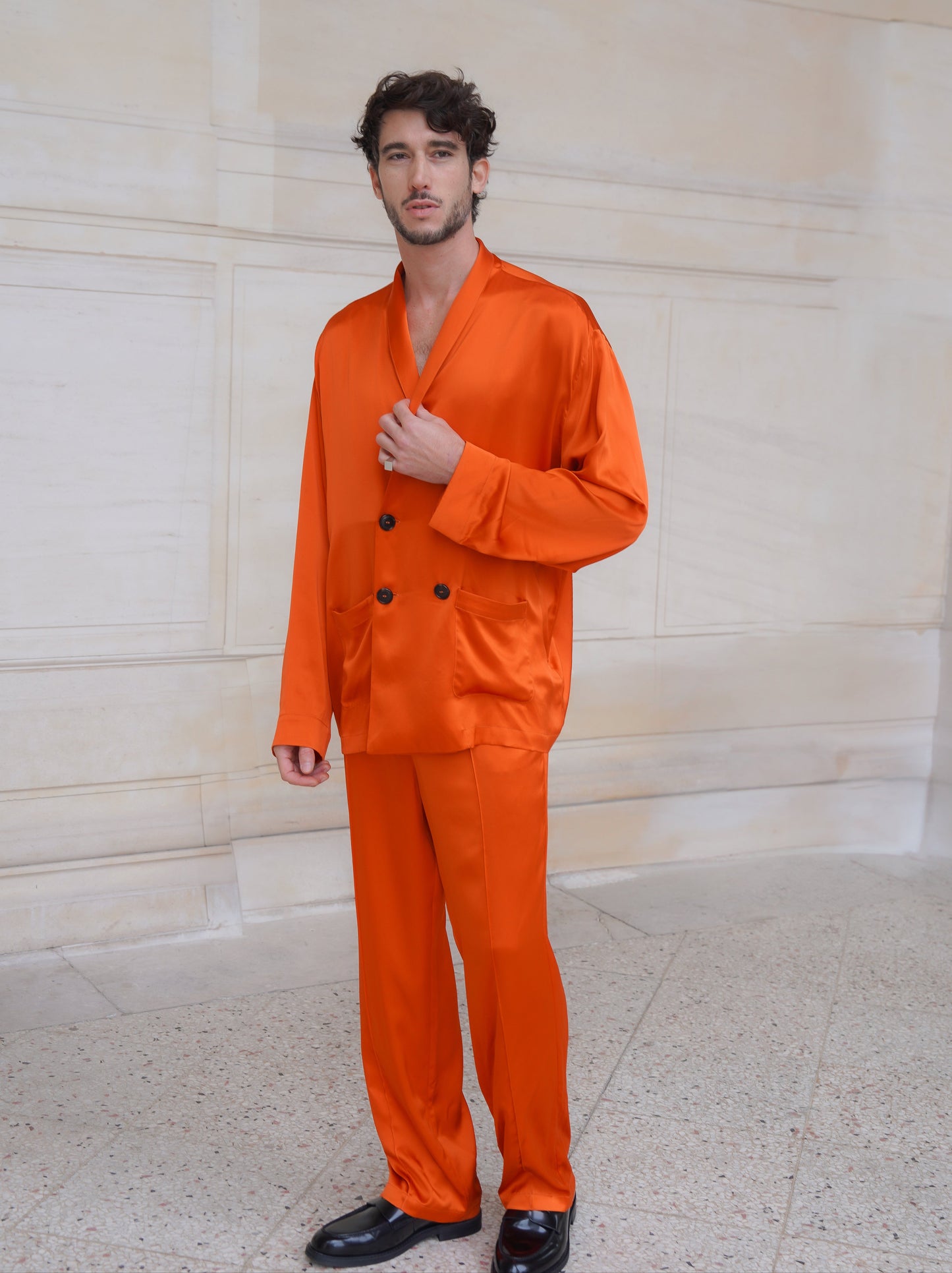 ASTOR JACKET IN PURE ORANGE SATIN