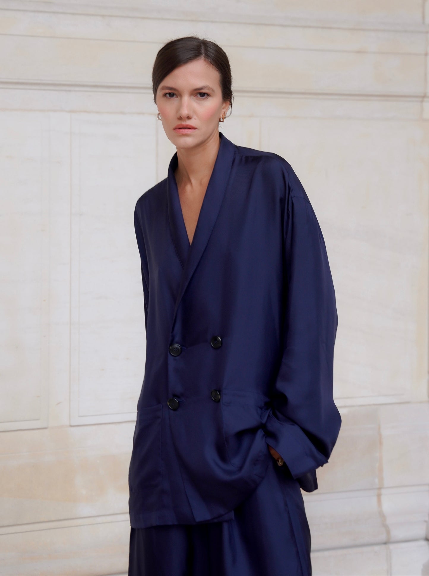ASTOR JACKET IN OXFORD BLUE SILK TWILL