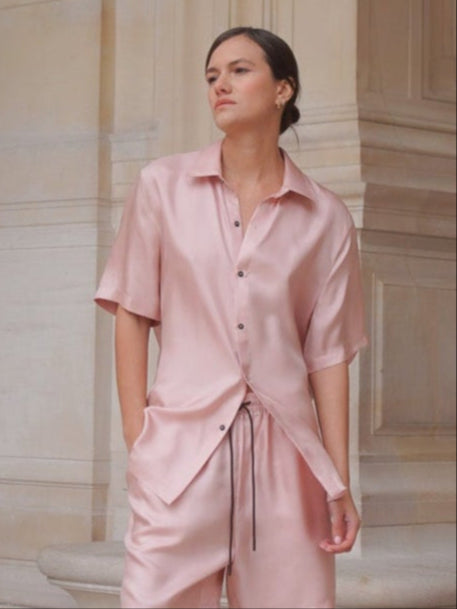 JAMES SHIRT IN ROSE SILK TWILL