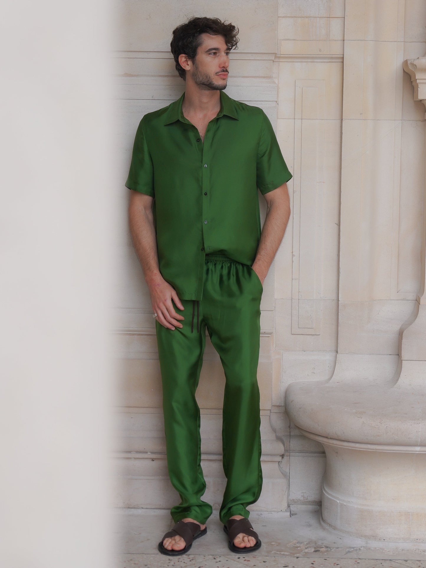 JAMES SHIRT IN GRASS GREEN SILK TWILL