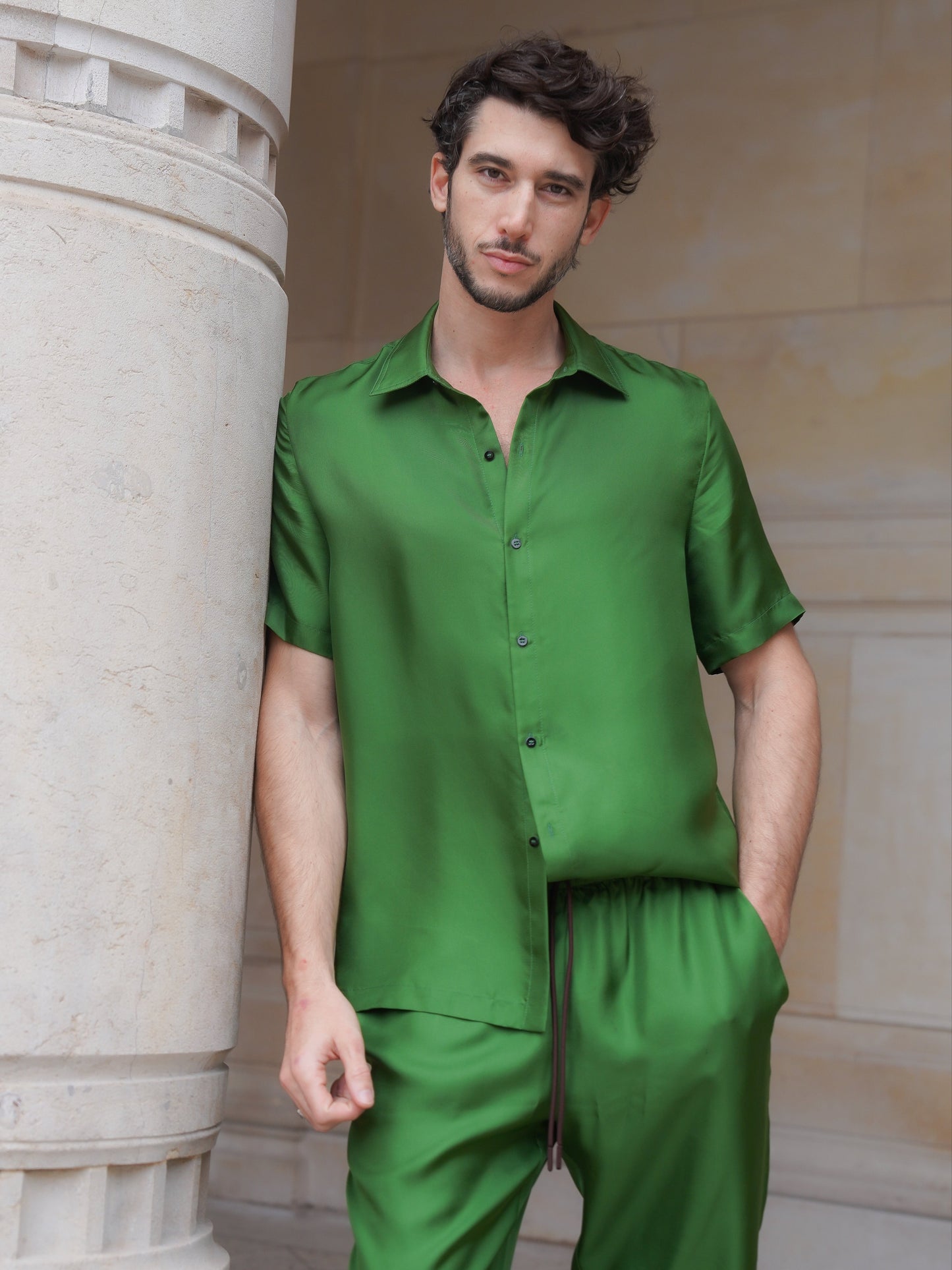 JAMES SHIRT IN GRASS GREEN SILK TWILL
