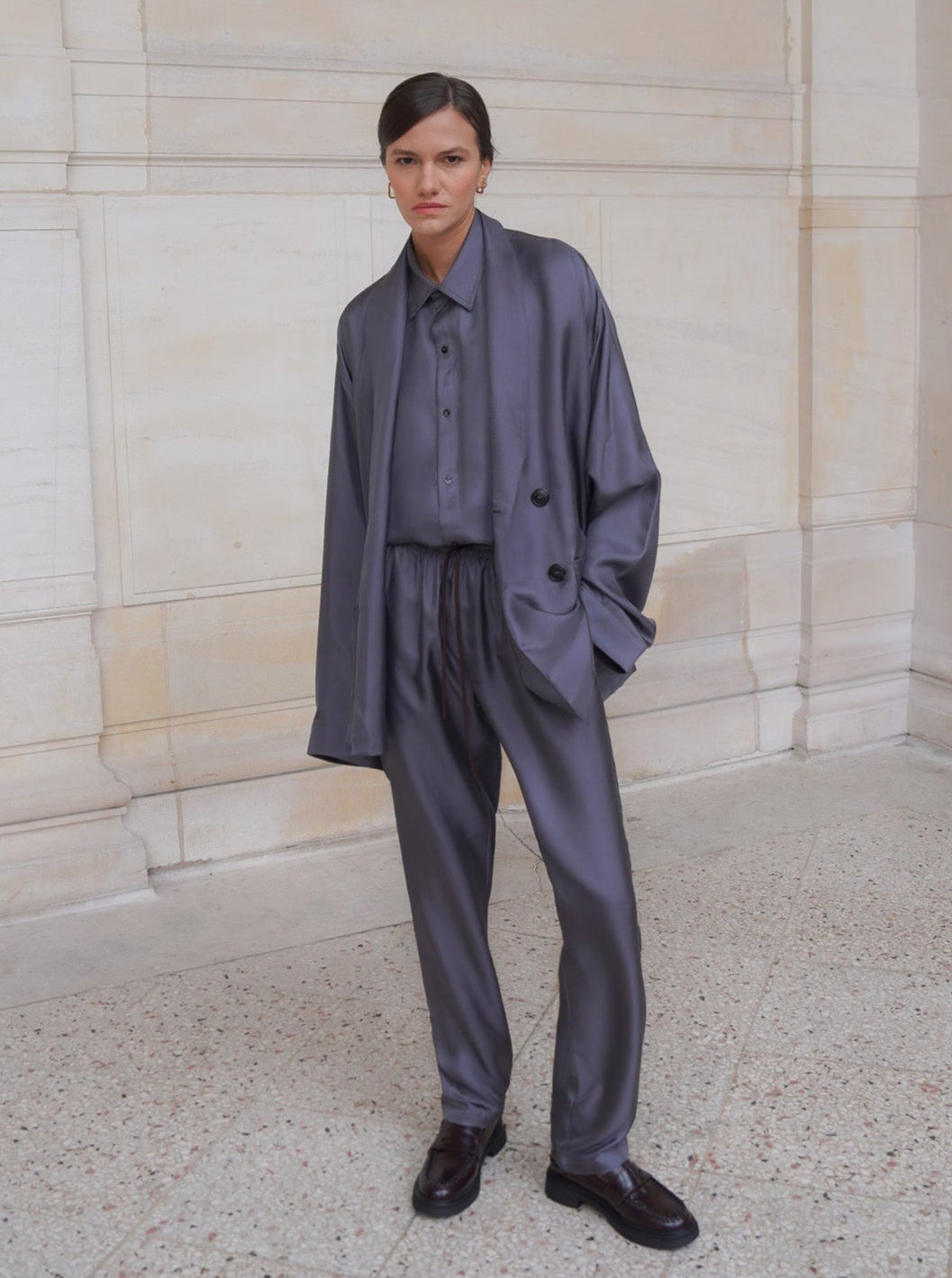 ASTOR JACKET IN ASH GRAY SILK TWILL