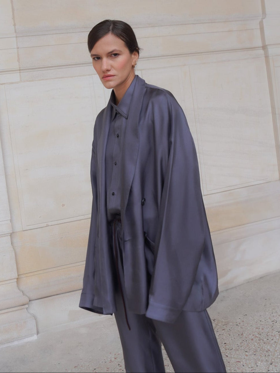 ASTOR JACKET IN ASH GRAY SILK TWILL