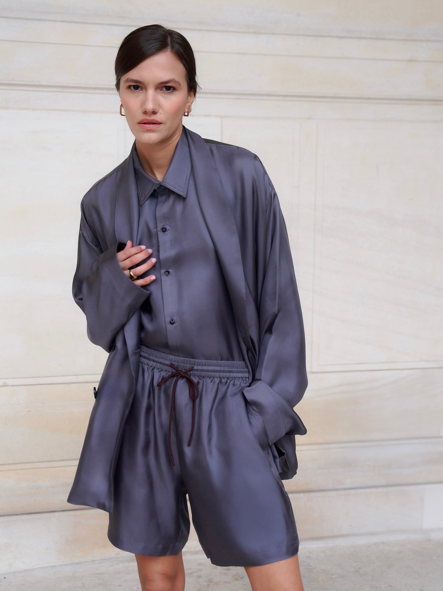 JAMES SHIRT IN ASH GRAY SILK TWILL