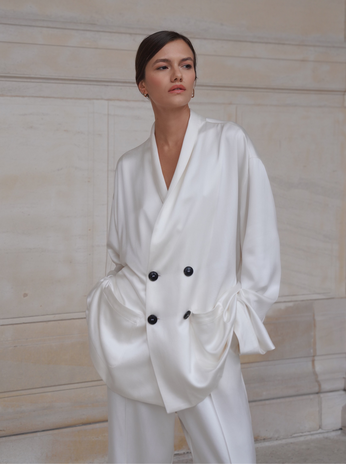 ASTOR JACKET IN PURE IVORY SATIN