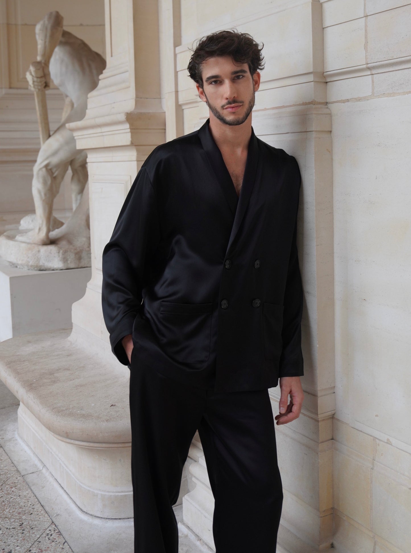 ASTOR JACKET IN PURE BLACK SATIN