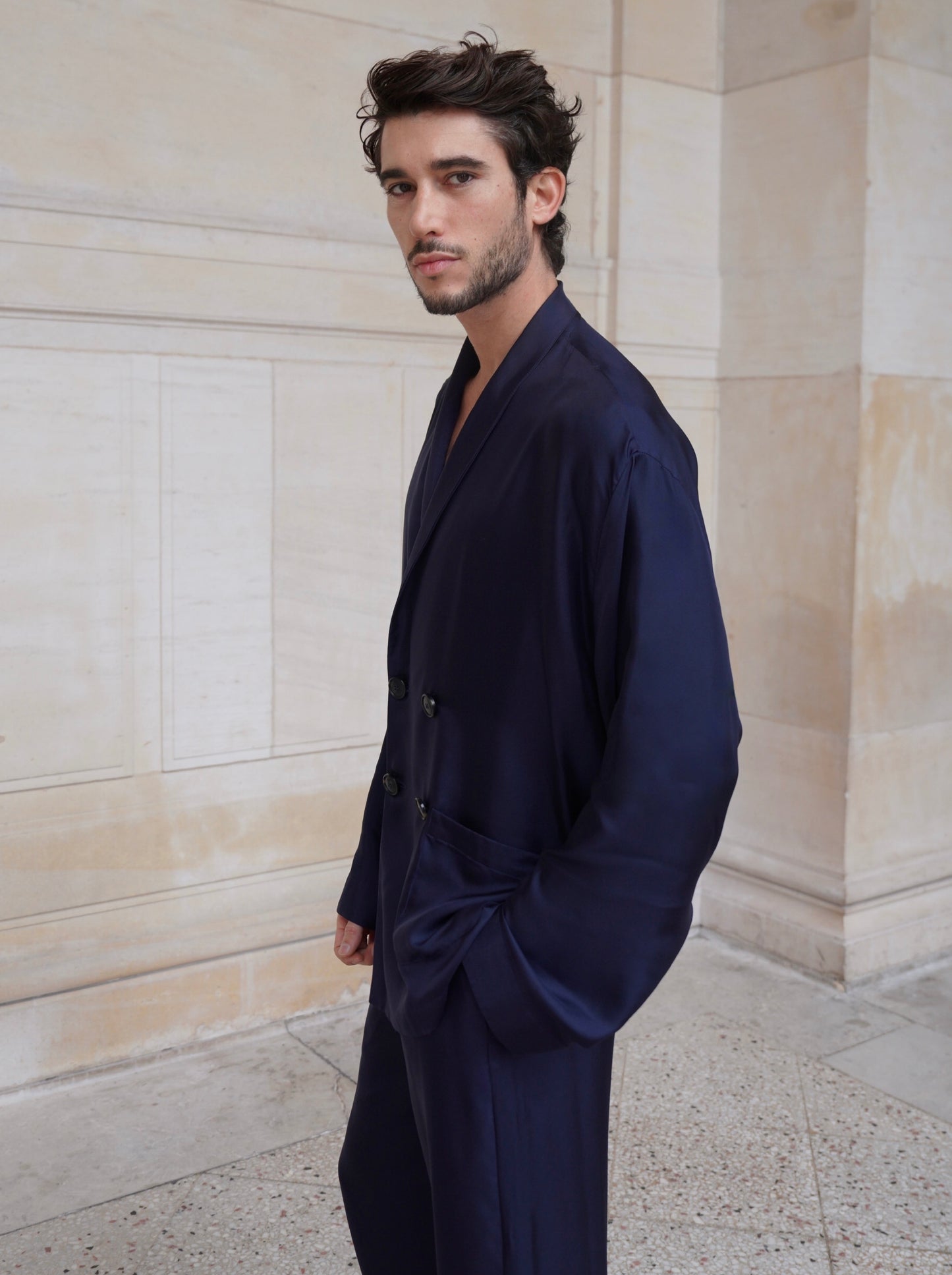 ASTOR JACKET IN OXFORD BLUE SILK TWILL
