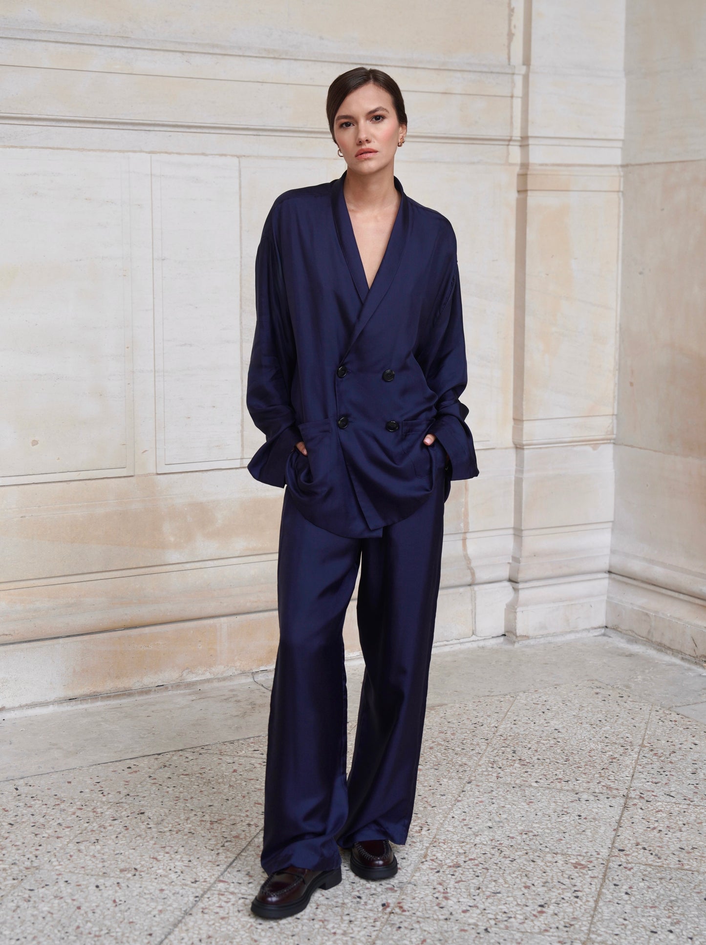 ASTOR JACKET IN OXFORD BLUE SILK TWILL