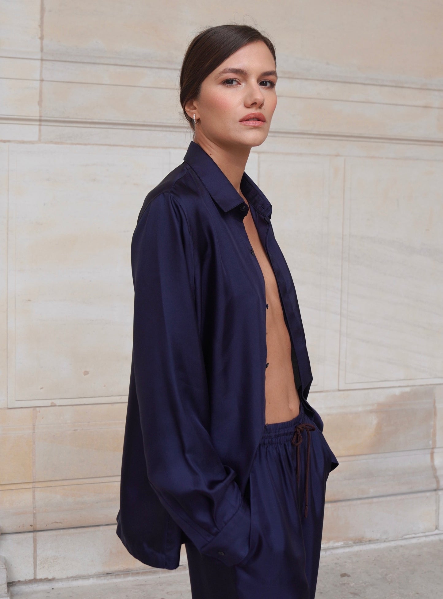 SAVOY SHIRT IN OXFORD BLUE SILK TWILL