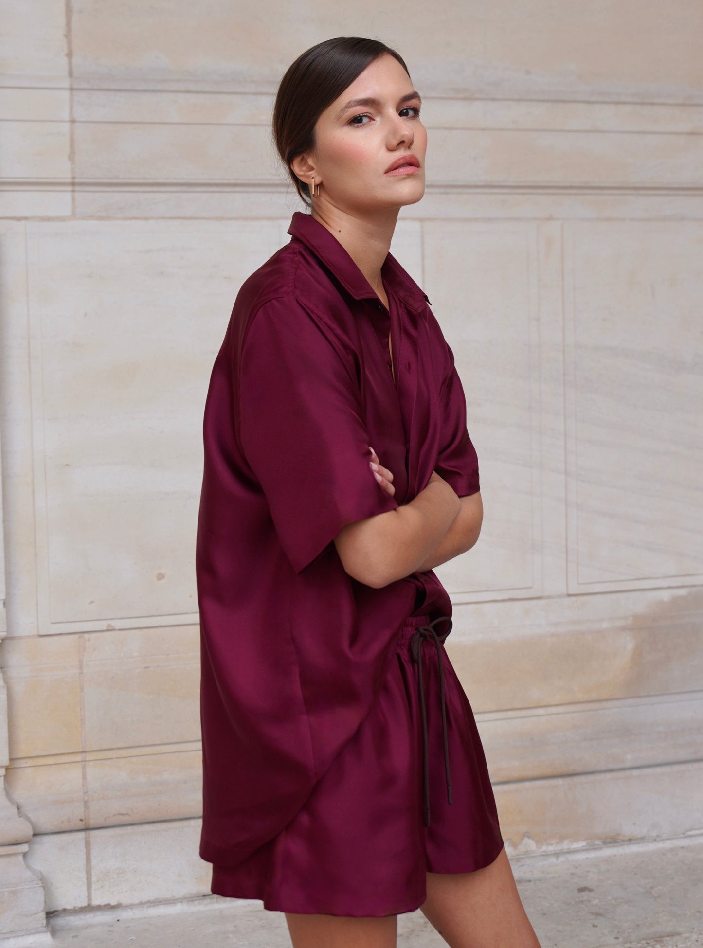 JAMES SHIRT IN MERLOT SILK TWILL