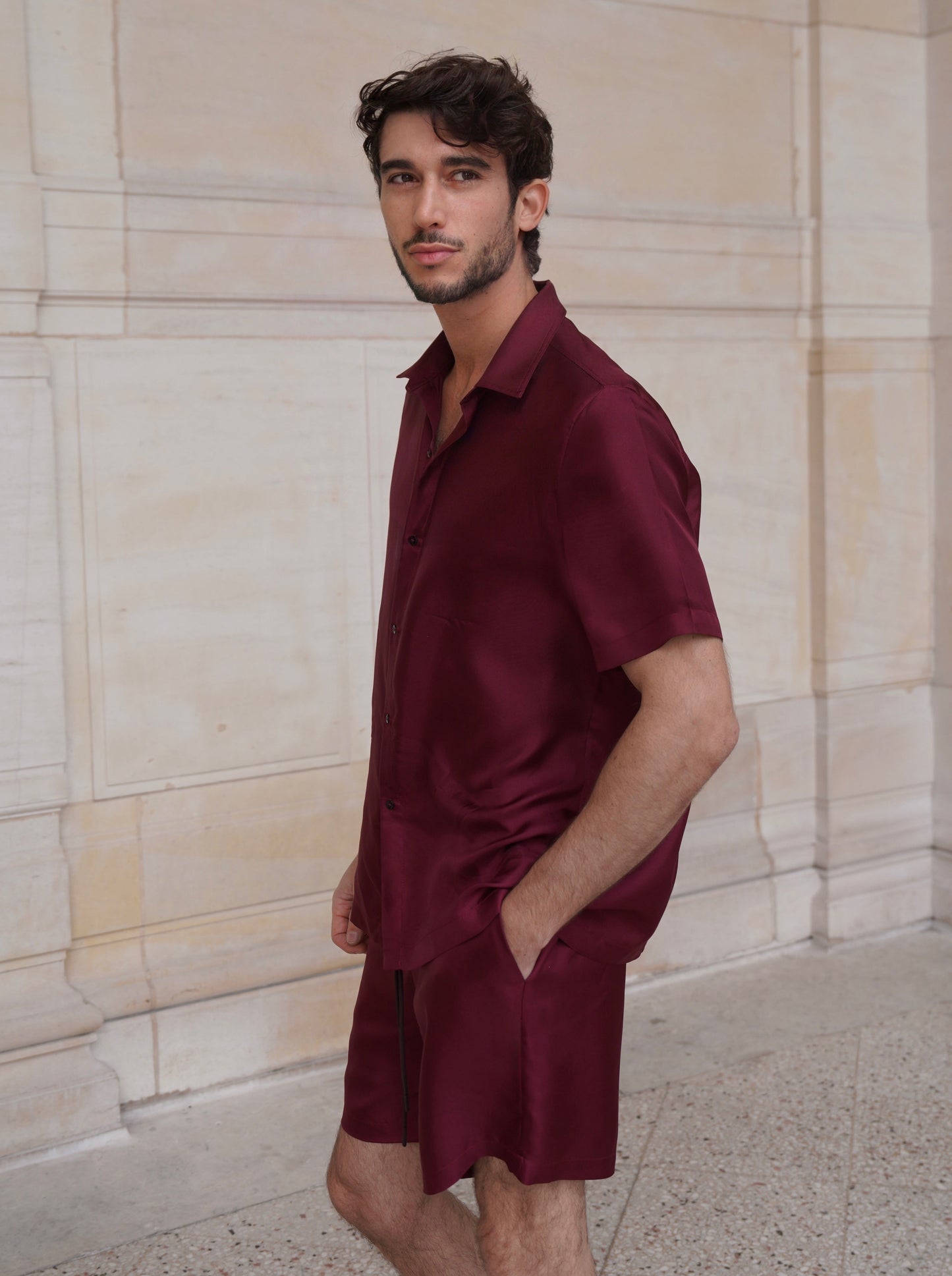 JAMES SHIRT IN MERLOT SILK TWILL