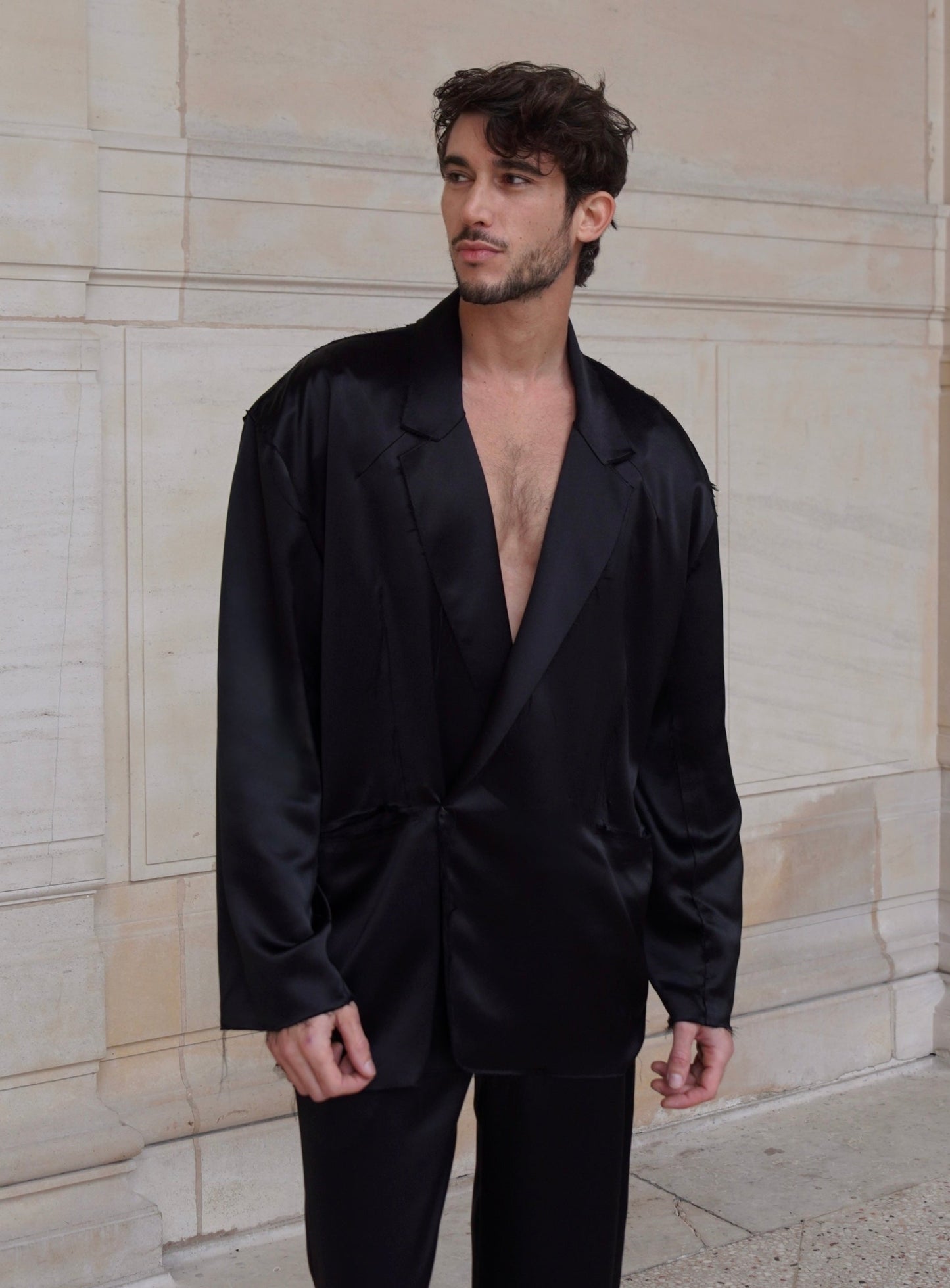 TALBOT JACKET IN PURE BLACK SATIN