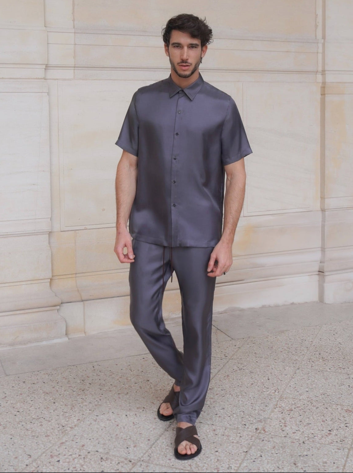 JAMES SHIRT IN ASH GRAY SILK TWILL