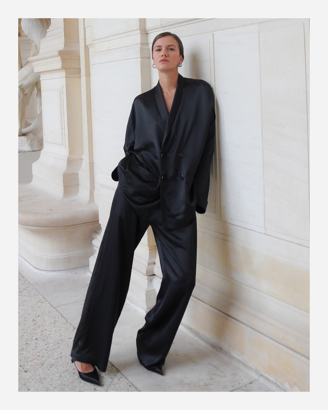 YORK TROUSERS IN PURE BLACK SATIN