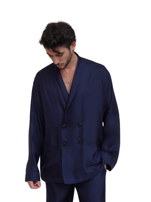 ASTOR JACKET IN OXFORD BLUE SILK TWILL