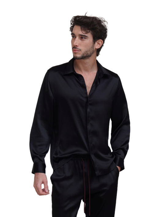 SAVOY SHIRT IN PURE BLACK SATIN