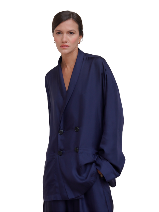ASTOR JACKET IN OXFORD BLUE SILK TWILL