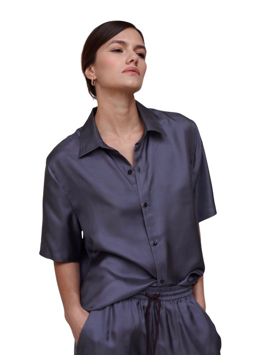 JAMES SHIRT IN ASH GRAY SILK TWILL