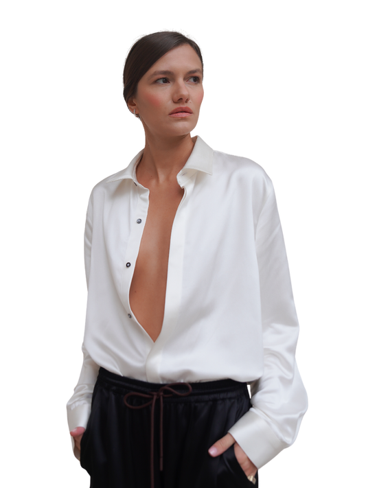 SAVOY SHIRT IN PURE IVORY SATIN