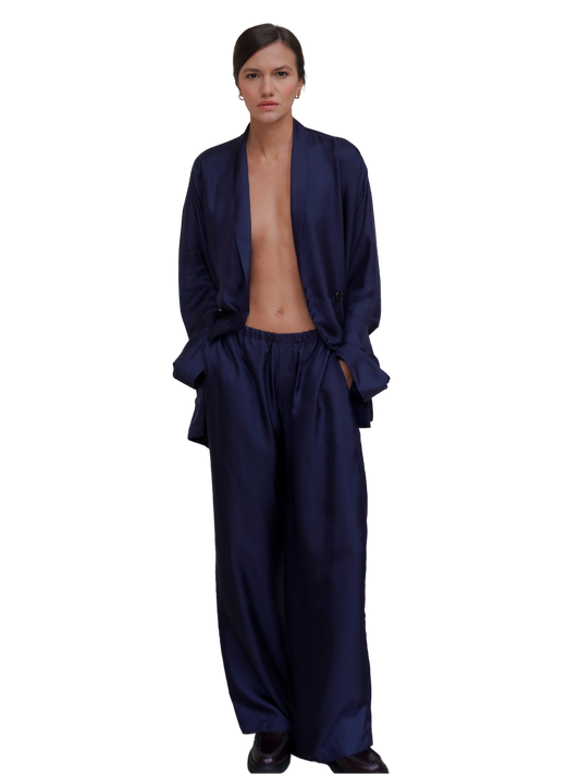 YORK TROUSERS IN OXFORD BLUE SILK TWILL