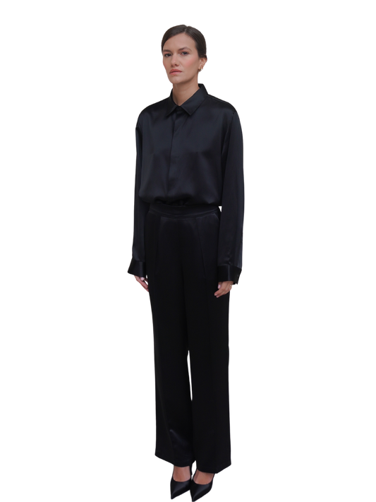 EDEN TROUSERS IN PURE BLACK SATIN