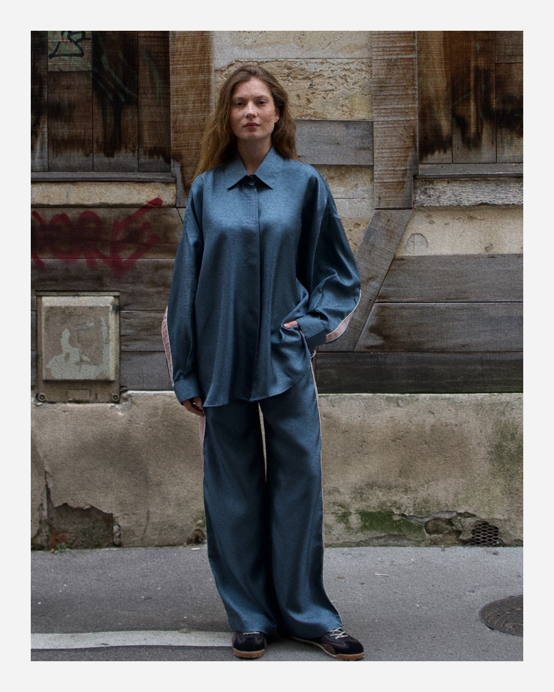 ABBY PANTS IN TEAL BLUE/ROSE