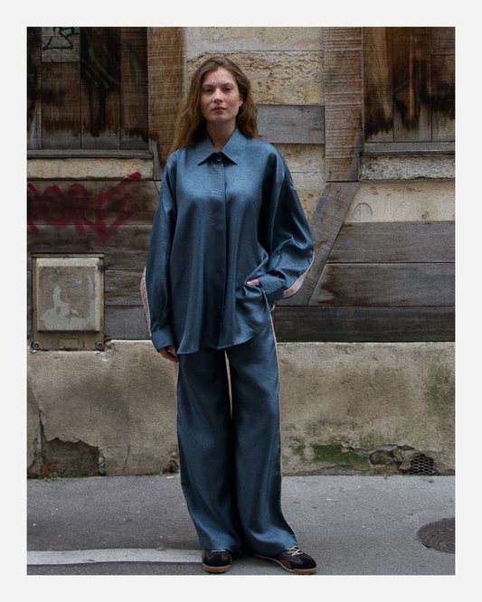 ABBY PANTS IN TEAL BLUE/ROSE