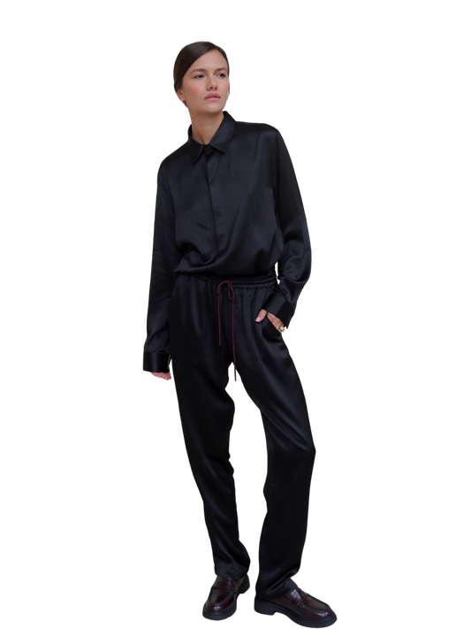 RYDER TROUSERS IN PURE BLACK SATIN