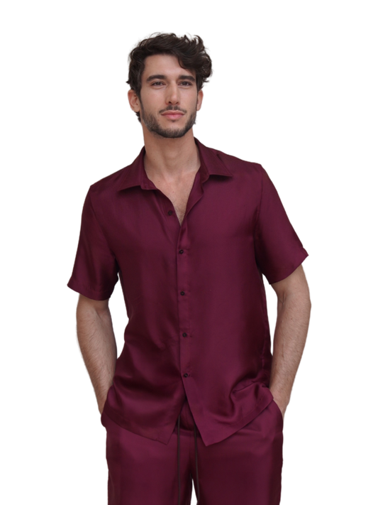 JAMES SHIRT IN MERLOT SILK TWILL