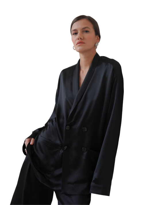 ASTOR JACKET IN PURE BLACK SATIN