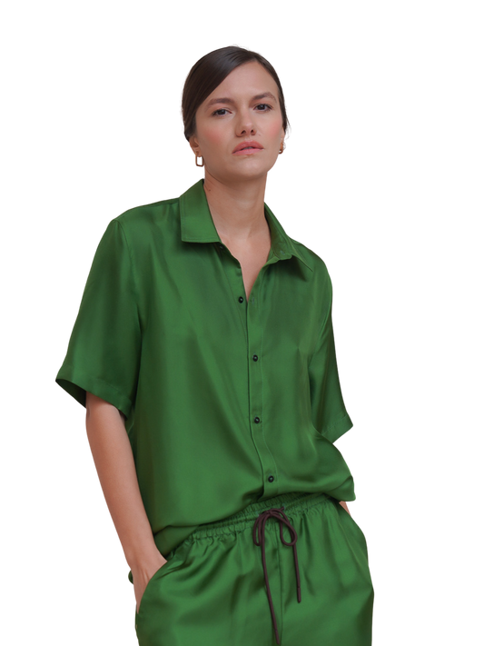 JAMES SHIRT IN GRASS GREEN SILK TWILL