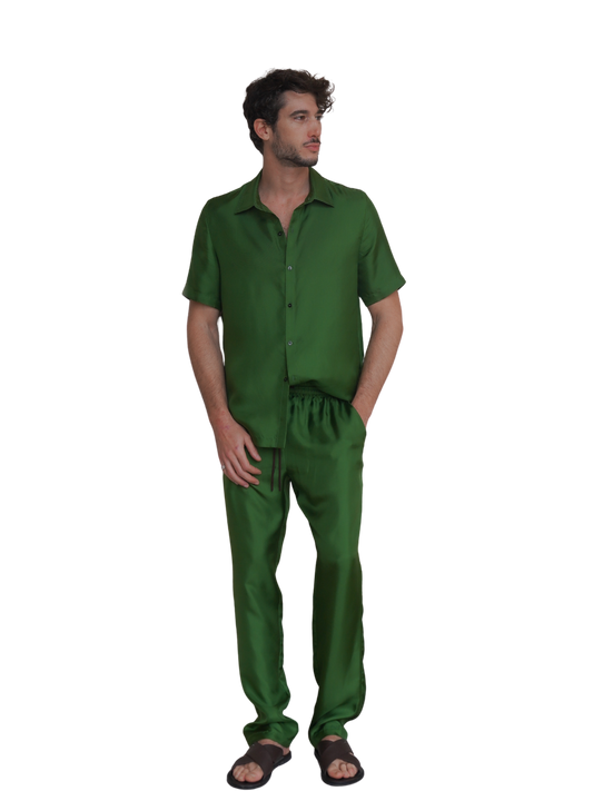 RYDER TROUSERS IN GRASS GREEN SILK TWILL