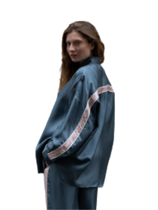 LILLY SHIRT IN TEAL BLUE/ROSE SILK TWILL