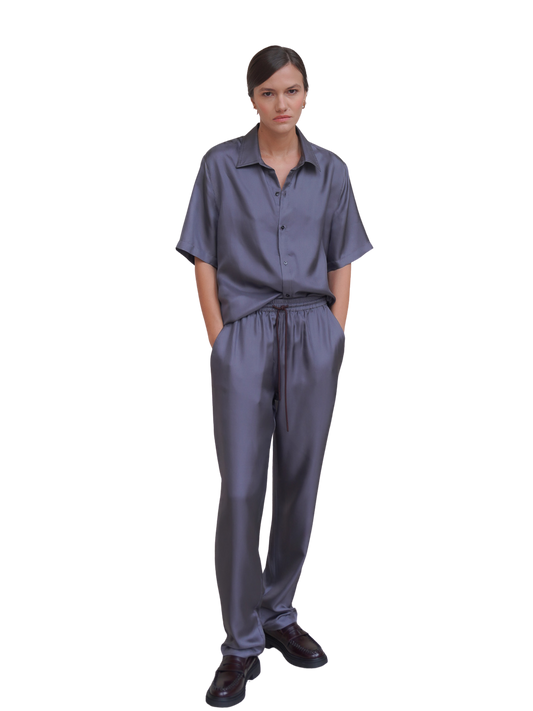 RYDER TROUSERS IN ASH GRAY SILK TWILL