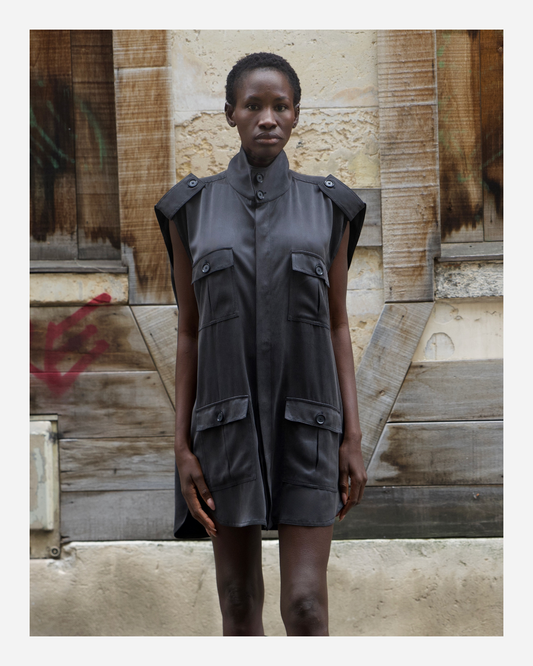 ELIOT CARGO IN BLACK WASHED SATIN