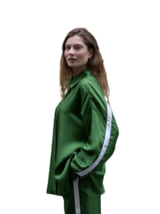 LILLY SHIRT IN GREEN/WHITE SILK TWILL