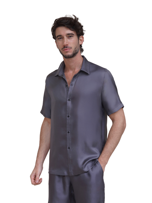 JAMES SHIRT IN ASH GRAY SILK TWILL