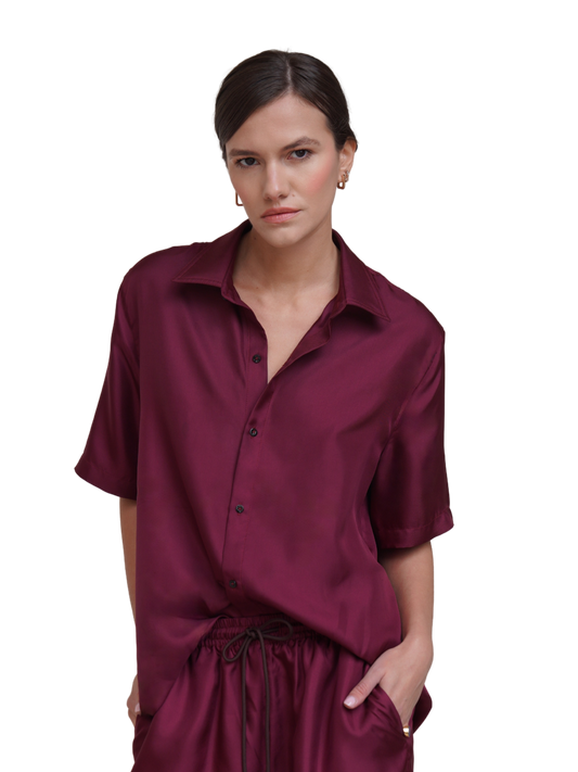 JAMES SHIRT IN MERLOT SILK TWILL