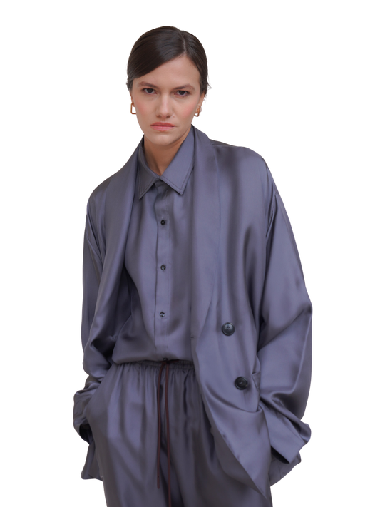 ASTOR JACKET IN ASH GRAY SILK TWILL