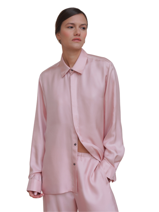 SAVOY SHIRT IN ROSE SILK TWILL