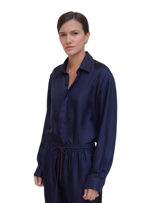 SAVOY SHIRT IN OXFORD BLUE SILK TWILL